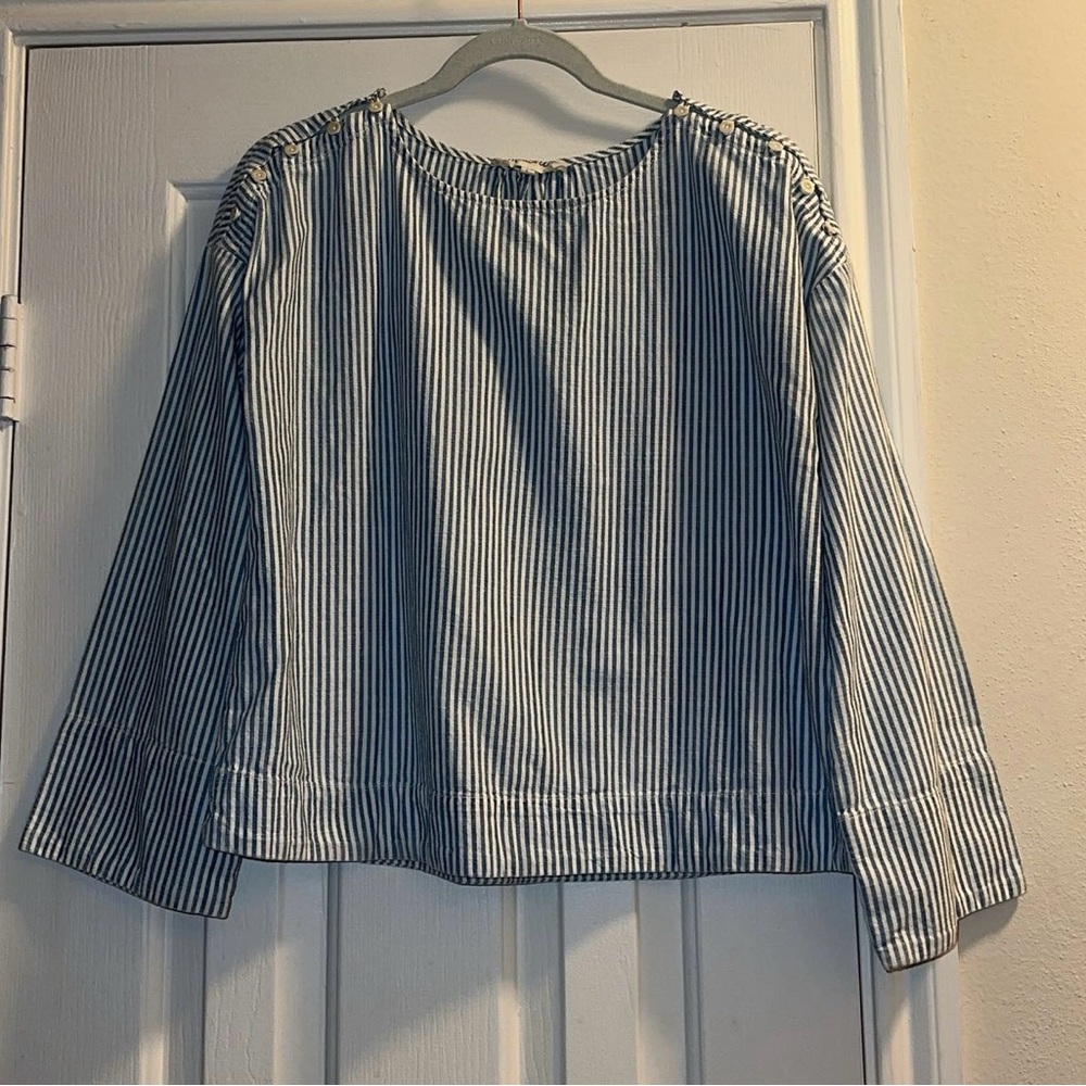 Madewell Blue and White Striped Long-Sleeve Blouse